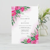 Fuchsia Lush Watercolor Wedding Kaart (Staand voorkant)