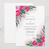 Fuchsia Lush Watercolor Wedding Kaart (Voorkant / Achterkant)