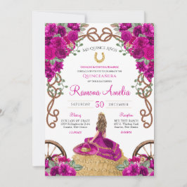 Fuchsia Magenta Bloemen Western Charro Quinceañera Kaart