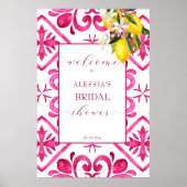 Fuchsia magenta citroen vrijgezellenfeest welkomst poster (Voorkant)