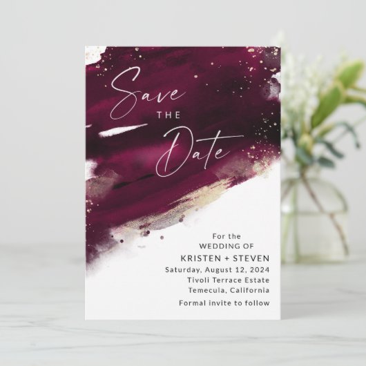 Fuchsia Magenta Wine Waterverf Save the Date Kaart (Staand voorkant)