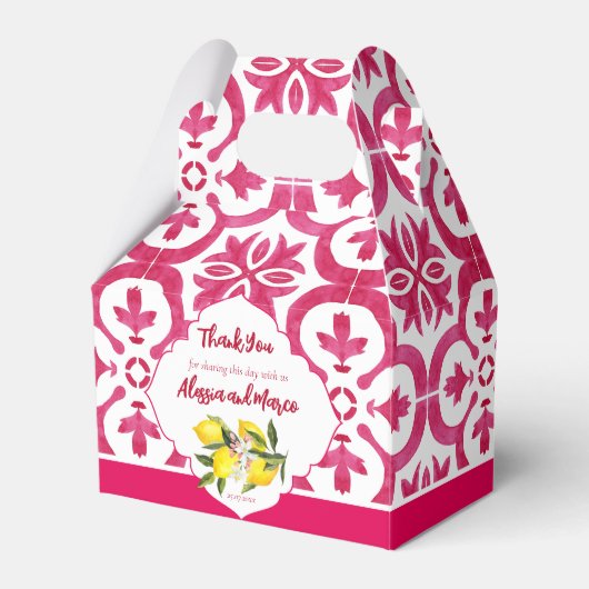 Fuchsia Majolica magenta tegels gepersonaliseerd Bedankdoosjes (Voorkant Zijde)