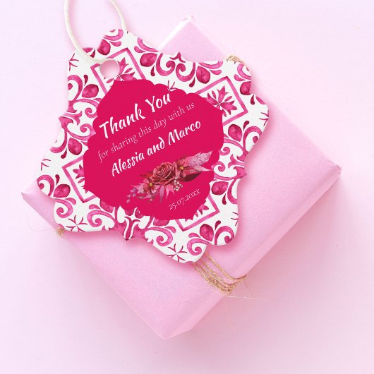 Fuchsia Majolica magenta tegels gepersonaliseerd Bedankjes Labels