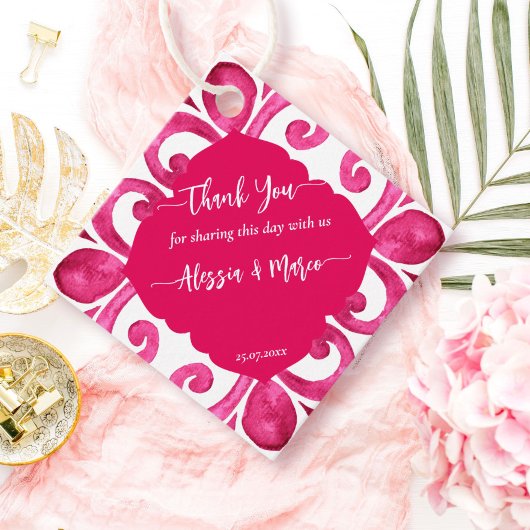 Fuchsia Majolica magenta tegels gepersonaliseerd Bedankjes Labels