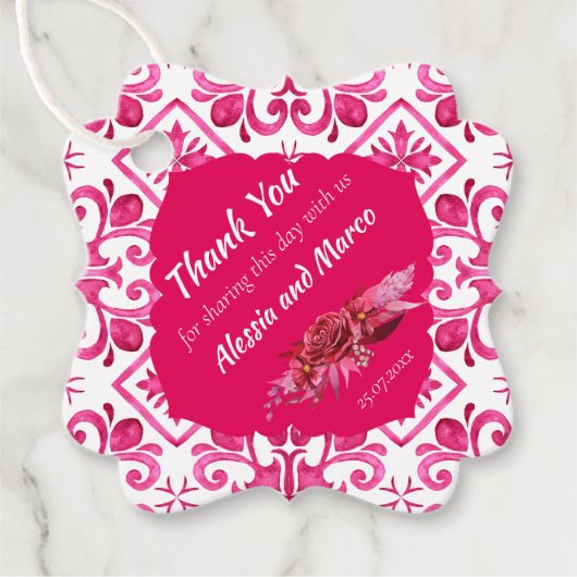 Fuchsia Majolica magenta tegels gepersonaliseerd Bedankjes Labels (Voorkant)
