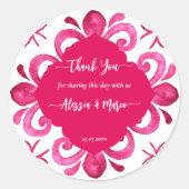 Fuchsia Majolica magenta tegels gepersonaliseerd Ronde Sticker (Voorkant)