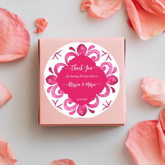 Fuchsia Majolica magenta tegels gepersonaliseerd Ronde Sticker