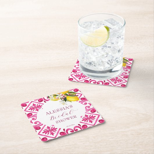 Fuchsia Majolica magenta tegels vrijgezellenfeest Kartonnen Onderzetters (Insitu)