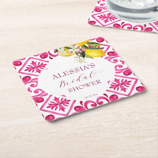 Fuchsia Majolica magenta tegels vrijgezellenfeest Kartonnen Onderzetters (Schuin)