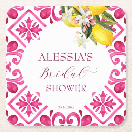 Fuchsia Majolica magenta tegels vrijgezellenfeest Kartonnen Onderzetters (Voorkant)