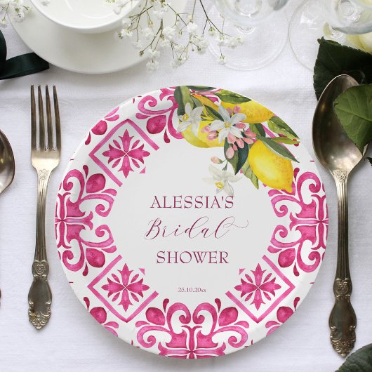 Fuchsia Majolica magenta tegels vrijgezellenfeest Papieren Bordje