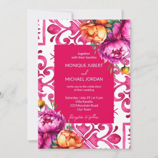 Fuchsia Majolica tegels oranje pioenen allemaal in Kaart (Voorkant)