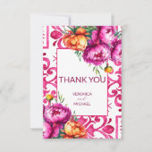 Fuchsia Majolica tegels oranje pioenrozen Bedankkaart (Voorkant)