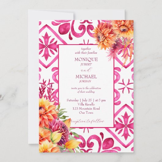 Fuchsia Majolica tegels sinaasappel dahlia alles i Kaart (Voorkant)