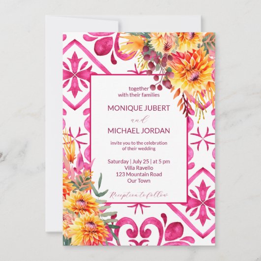 Fuchsia Majolica tegels sinaasappel dahlia alles i Kaart (Voorkant)