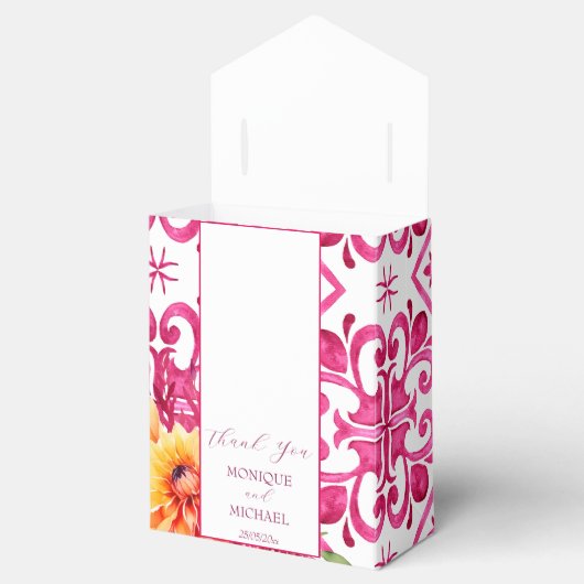 Fuchsia Majolica tegels sinaasappel dahlia sjabloo Bedankdoosjes (Geopend)