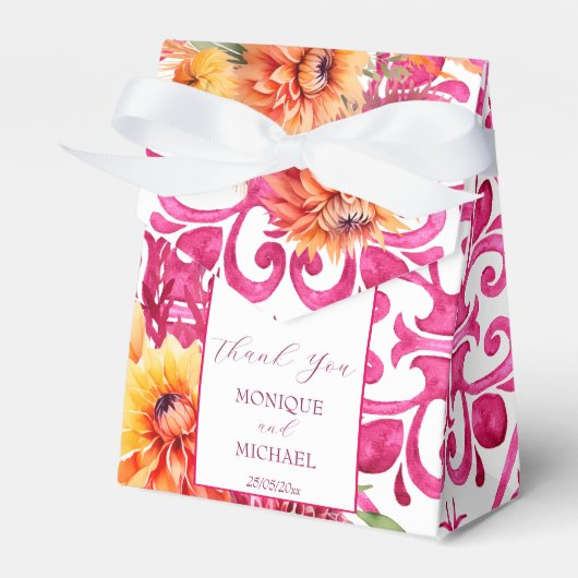 Fuchsia Majolica tegels sinaasappel dahlia sjabloo Bedankdoosjes (Voorkant Zijde)