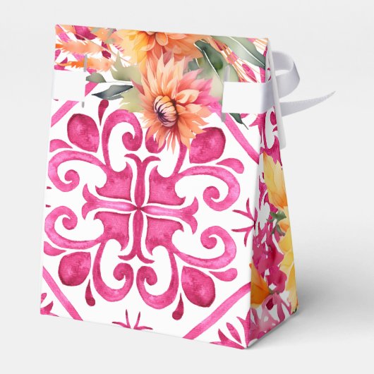 Fuchsia Majolica tegels sinaasappel dahlia sjabloo Bedankdoosjes (Achterkant)