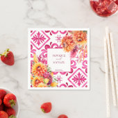 Fuchsia Majolica tegels sinaasappel dahlia sjabloo Servet (Insitu)