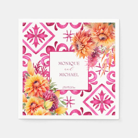 Fuchsia Majolica tegels sinaasappel dahlia sjabloo Servet (Voorkant)