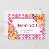 Fuchsia Majolica tegels sinaasappel dahlia's Bedankkaart (Voorkant)