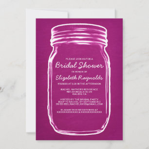Fuchsia Mason Jar Bridal Shower Invitations Kaart
