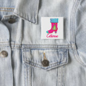 Fuchsia Merry kerststalling Name Badge Vierkante Button 5,1 Cm (In situ)