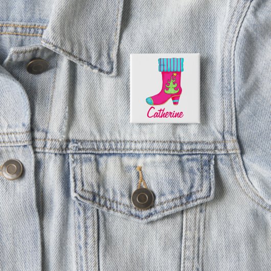 Fuchsia Merry kerststalling Name Badge Vierkante Button 5,1 Cm (In situ)