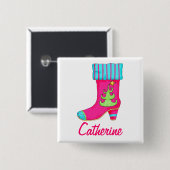 Fuchsia Merry kerststalling Name Badge Vierkante Button 5,1 Cm (Voorkant /achterkant)