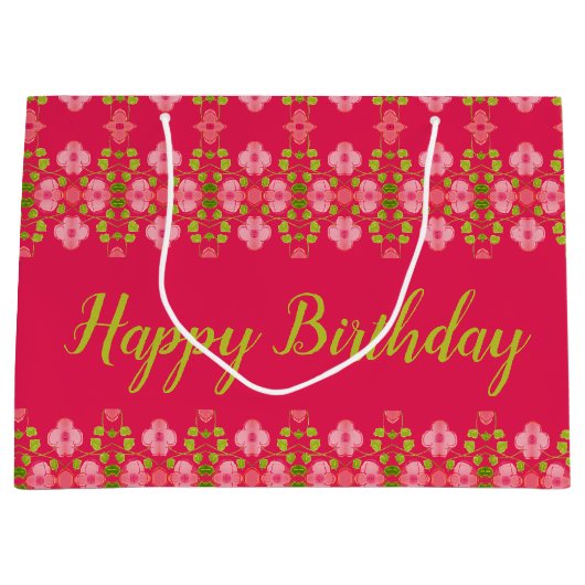 Fuchsia met roze bloemen groot cadeauzakje (Voorkant)