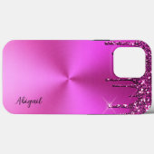 Fuchsia Metallic Dripping Glitter Stijlvol Case-Mate iPhone Case (Achterkant (horizontaal))