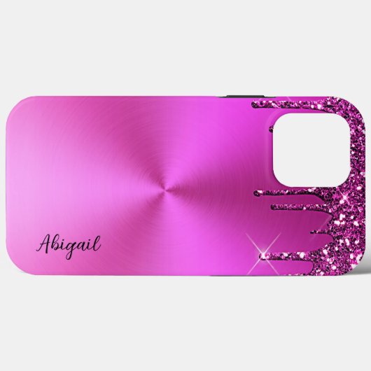 Fuchsia Metallic Dripping Glitter Stijlvol Case-Mate iPhone Case (Achterkant (horizontaal))