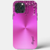 Fuchsia Metallic Dripping Glitter Stijlvol Case-Mate iPhone Case (Achterkant)