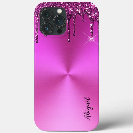 Fuchsia Metallic Dripping Glitter Stijlvol Case-Mate iPhone Case (Achterkant)