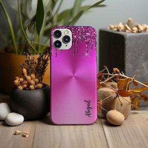 Fuchsia Metallic Dripping Glitter Stijlvol Case-Mate iPhone Case