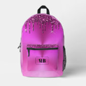 Fuchsia Metallic Glitter Drup Monogram Bedrukte Rugzak (Voorkant)