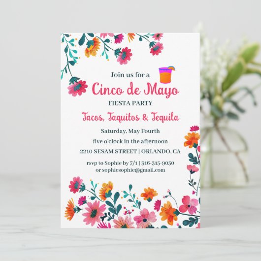 Fuchsia Mexicaanse bloemen Cinco de Mayo Fiesta Kaart (Staand voorkant)