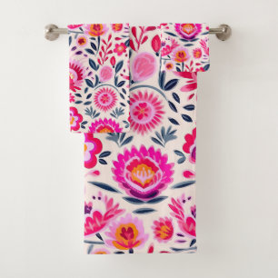 Fuchsia Mexicaanse bloemen patroon Bad Handdoek