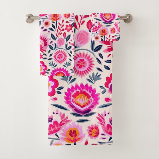 Fuchsia Mexicaanse bloemen patroon Bad Handdoek (Insitu)