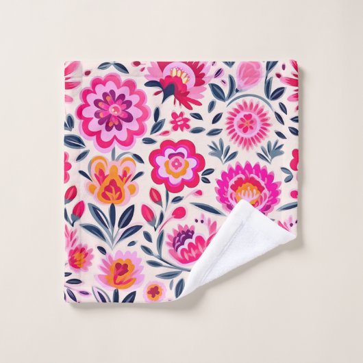 Fuchsia Mexicaanse bloemen patroon Bad Handdoek (Wasdoekje)