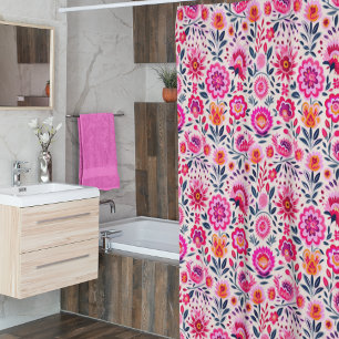 Fuchsia Mexicaanse bloemen patroon Douchegordijn