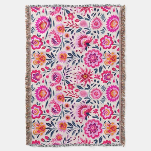 Fuchsia Mexicaanse Bloemen Patroon Kleurrijke Plez Deken (Voorkant Verticaal)