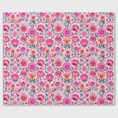 Fuchsia Mexicaanse Bloemen Patroon Levendig Cadeaupapier (Vlak)