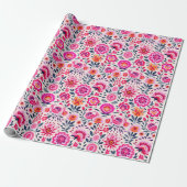 Fuchsia Mexicaanse Bloemen Patroon Levendig Cadeaupapier (Uitgerold)