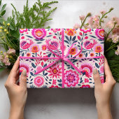 Fuchsia Mexicaanse Bloemen Patroon Levendig Cadeaupapier