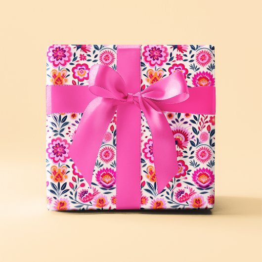 Fuchsia Mexicaanse Bloemen Patroon Levendig Cadeaupapier