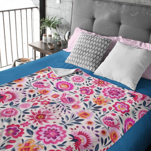 Fuchsia Mexicaanse Bloemen Patroon Levendig Fleece Deken