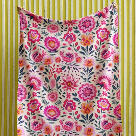 Fuchsia Mexicaanse Bloemen Patroon Levendig Fleece Deken