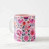 Fuchsia Mexicaanse Bloemen Patroon Levendig Tweekleurige Koffiemok (Voorkant links)
