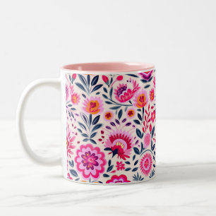Fuchsia Mexicaanse Bloemen Patroon Levendig Tweekleurige Koffiemok